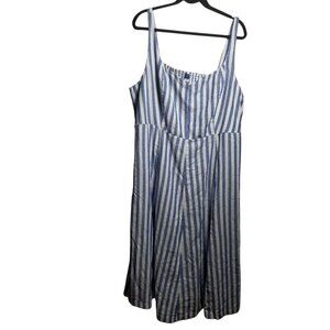 Old Navy Women Linen Blend Blue White Strip Midi Linen Dress Sz 3X